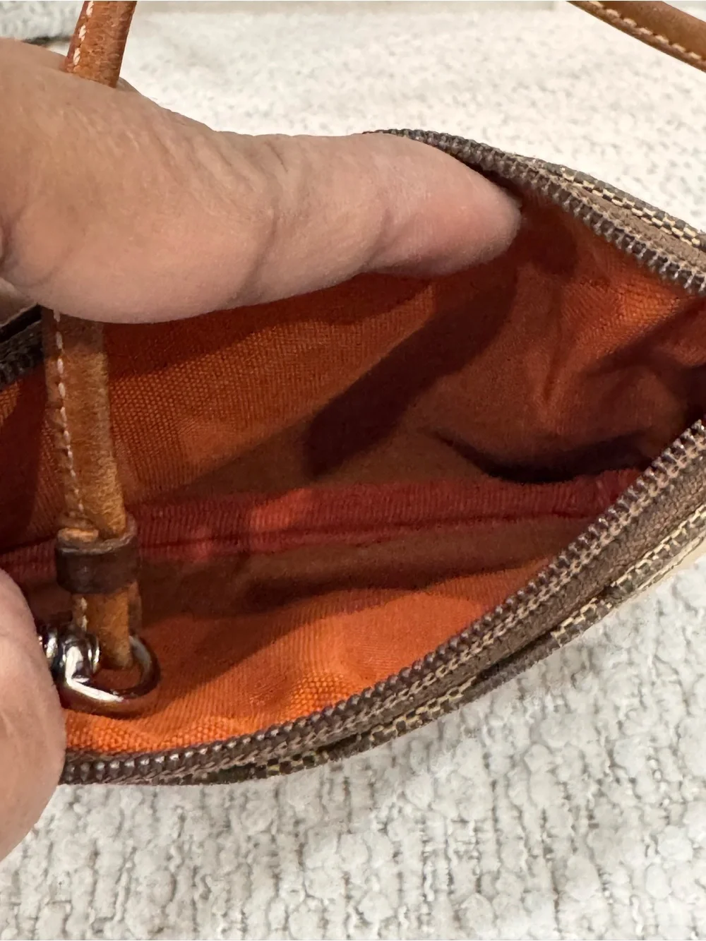 Coach Brown Signature Canvas Wristlet with Leather Strap